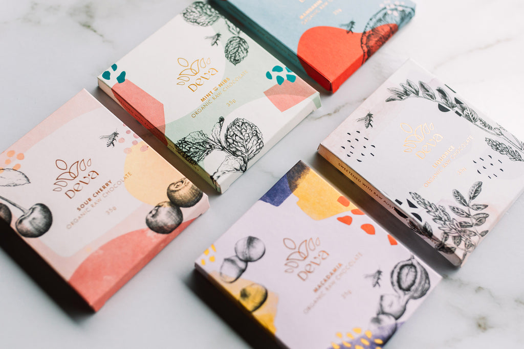 Tamworth based small business Deva Cacao and their range of raw, organic chocolates showcasing their award winning packaging by designer and illustrator Alyson Pearson, Alykat Creative.