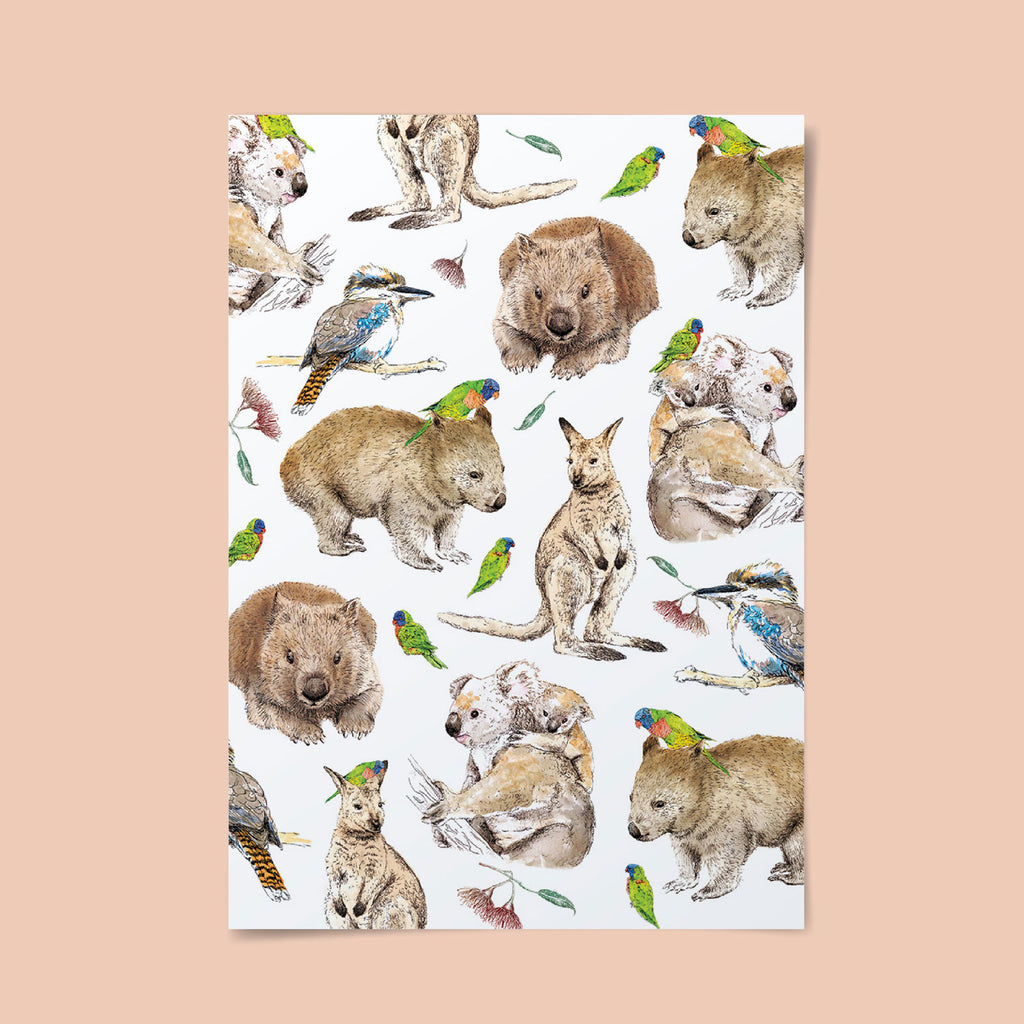 An organic true blue Aussie animal pattern. Australian print of illustrated animals | Alykat Creative